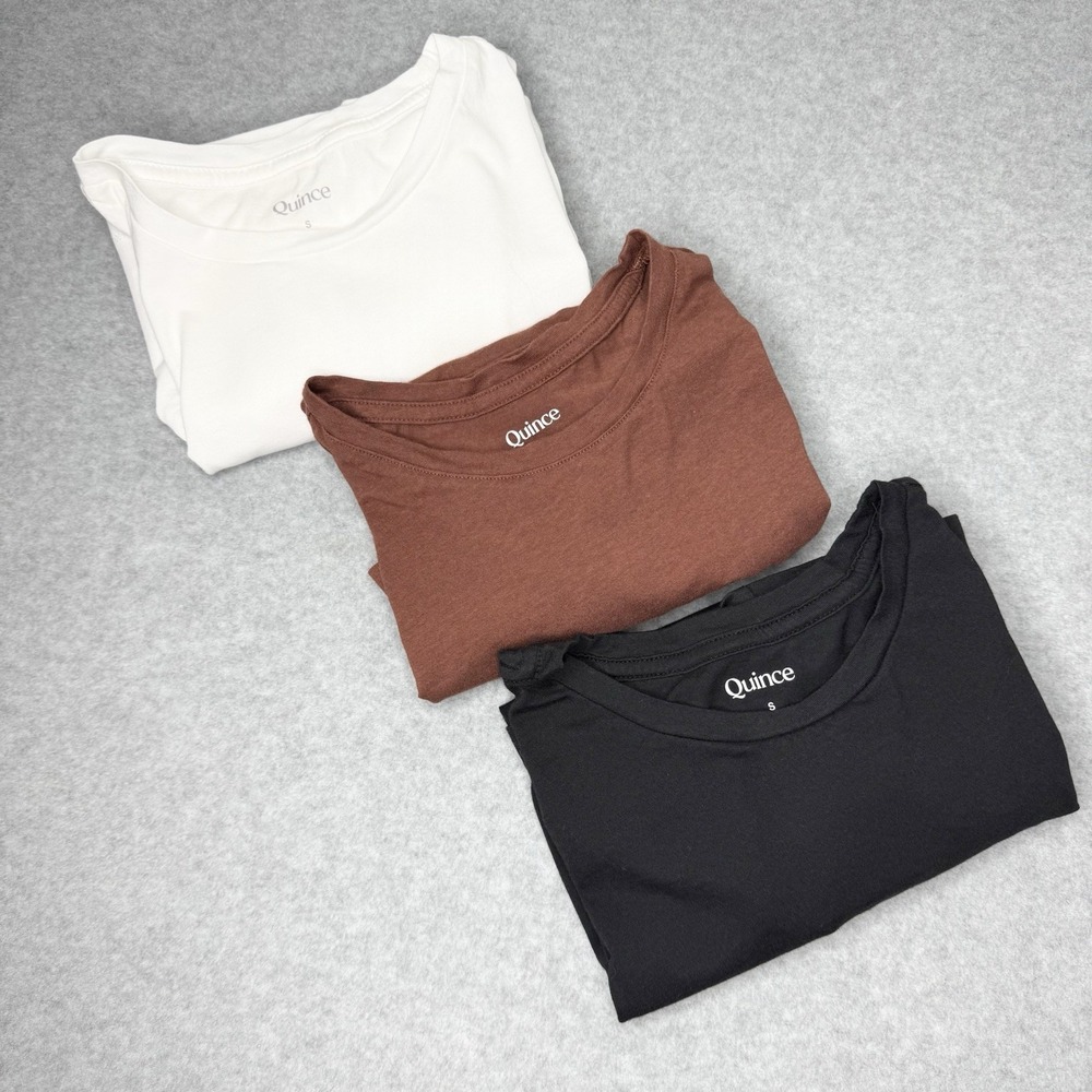 Quince Bundle 3 Cotton Modal Few Neck Swing Tee Black White Brown Womens Small